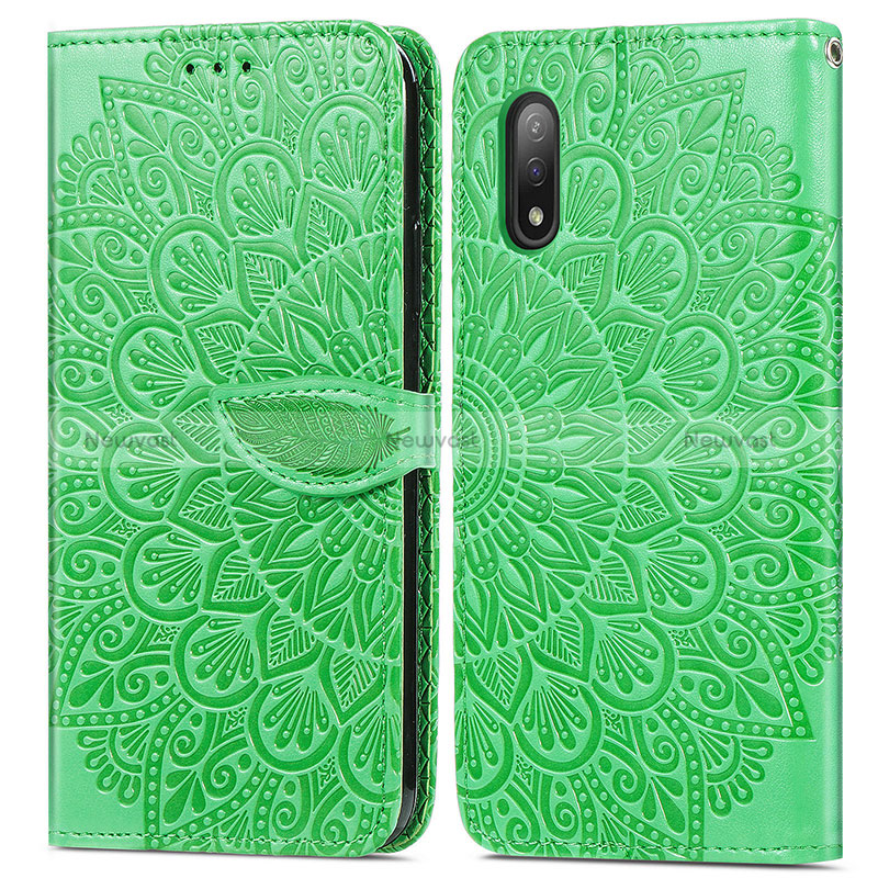 Leather Case Stands Fashionable Pattern Flip Cover Holder S04D for Sony Xperia Ace II Green