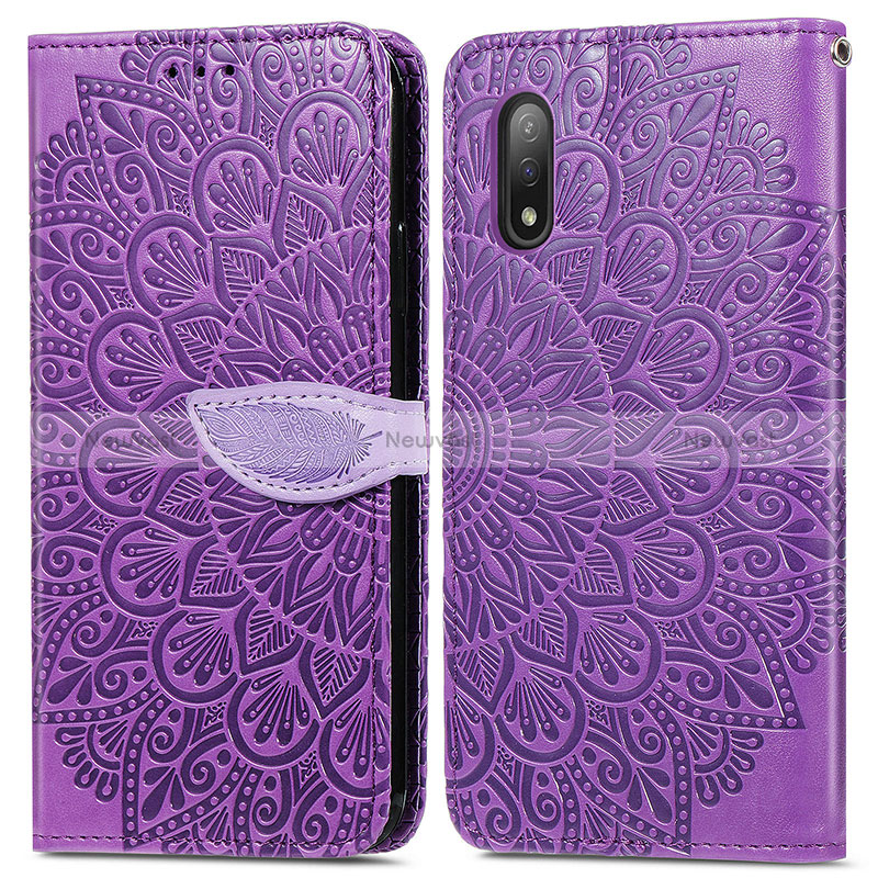 Leather Case Stands Fashionable Pattern Flip Cover Holder S04D for Sony Xperia Ace II Purple