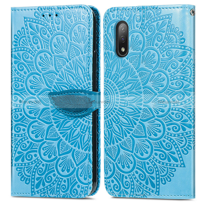 Leather Case Stands Fashionable Pattern Flip Cover Holder S04D for Sony Xperia Ace II SO-41B Blue
