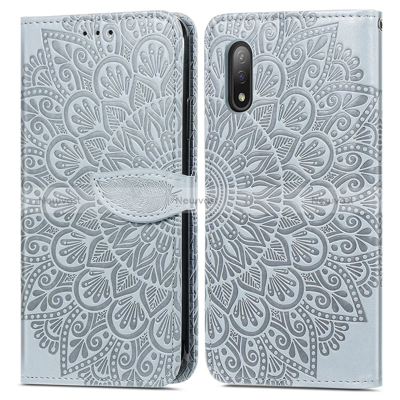 Leather Case Stands Fashionable Pattern Flip Cover Holder S04D for Sony Xperia Ace II SO-41B Gray