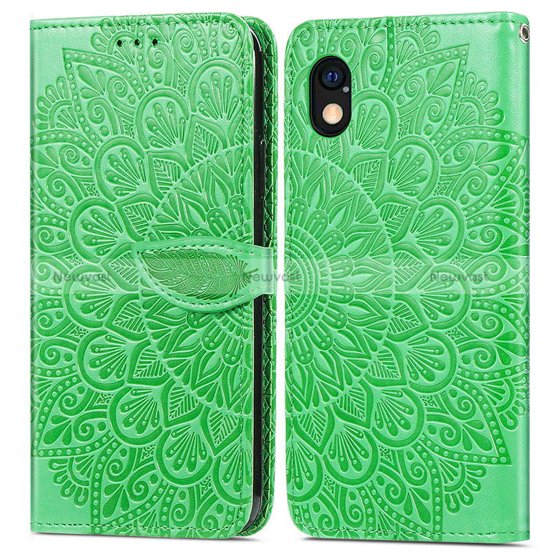 Leather Case Stands Fashionable Pattern Flip Cover Holder S04D for Sony Xperia Ace III SO-53C Green