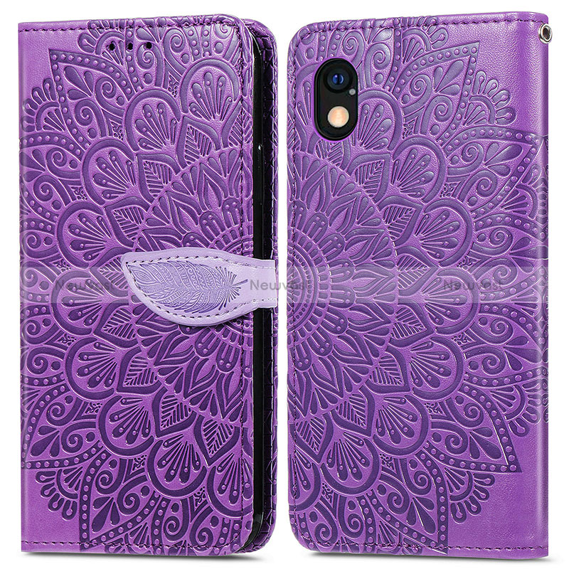 Leather Case Stands Fashionable Pattern Flip Cover Holder S04D for Sony Xperia Ace III SO-53C Purple