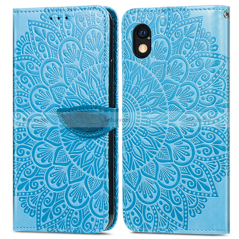 Leather Case Stands Fashionable Pattern Flip Cover Holder S04D for Sony Xperia Ace III SOG08 Blue