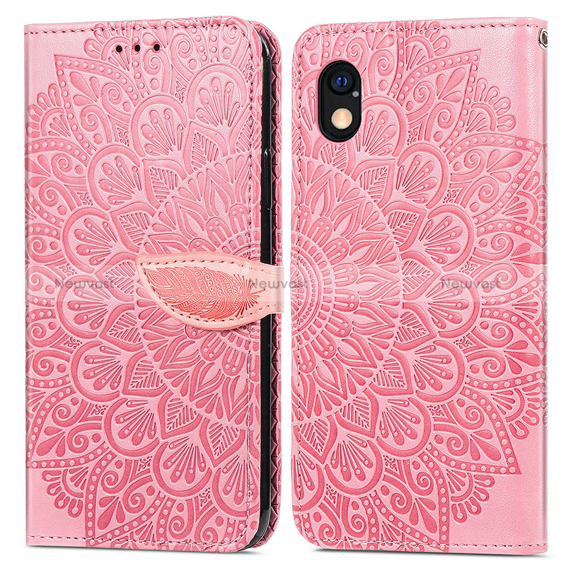 Leather Case Stands Fashionable Pattern Flip Cover Holder S04D for Sony Xperia Ace III SOG08 Rose Gold