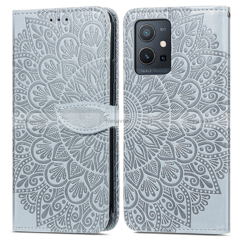 Leather Case Stands Fashionable Pattern Flip Cover Holder S04D for Vivo iQOO Z6 5G Gray