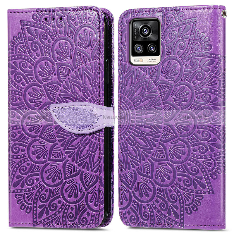 Leather Case Stands Fashionable Pattern Flip Cover Holder S04D for Vivo V20 (2021)