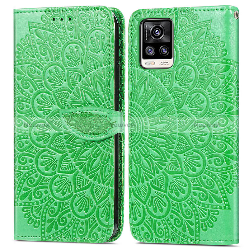 Leather Case Stands Fashionable Pattern Flip Cover Holder S04D for Vivo V20 (2021) Green