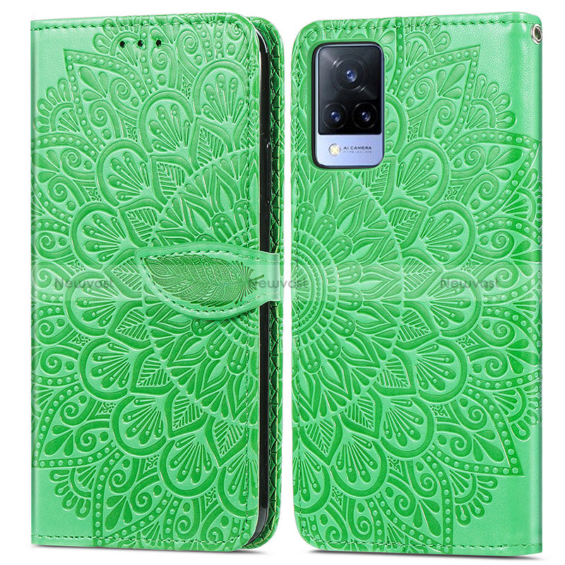 Leather Case Stands Fashionable Pattern Flip Cover Holder S04D for Vivo V21 5G Green