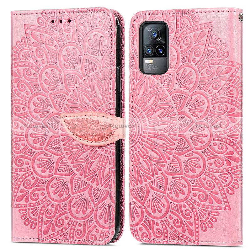 Leather Case Stands Fashionable Pattern Flip Cover Holder S04D for Vivo V21e 4G