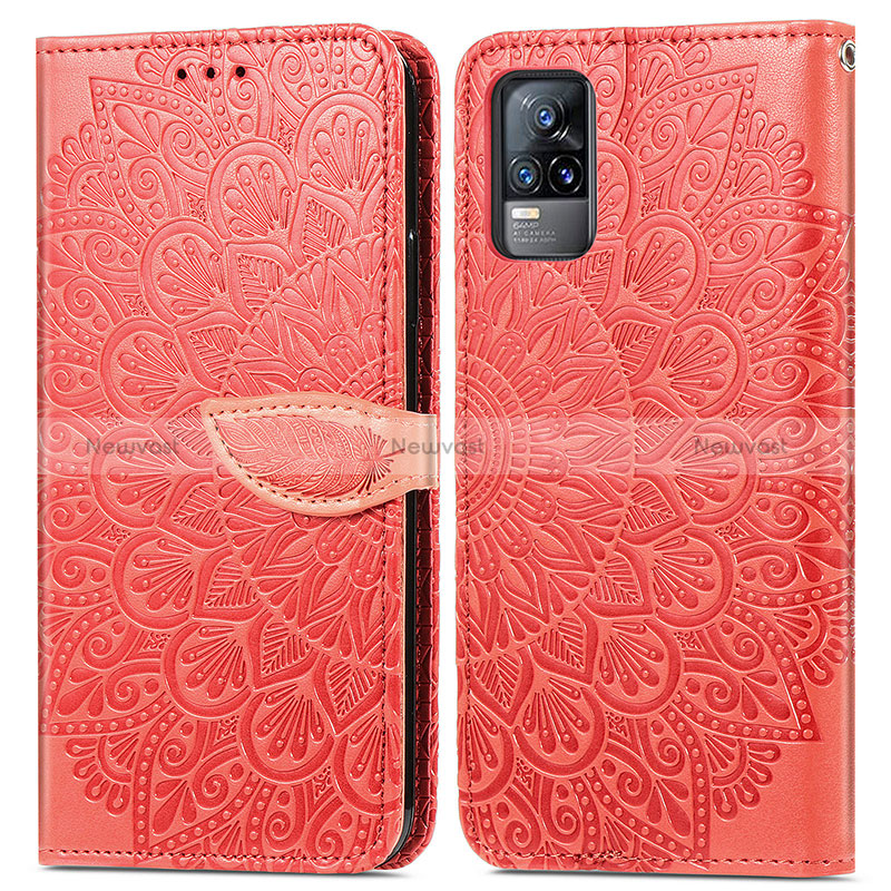 Leather Case Stands Fashionable Pattern Flip Cover Holder S04D for Vivo V21e 4G