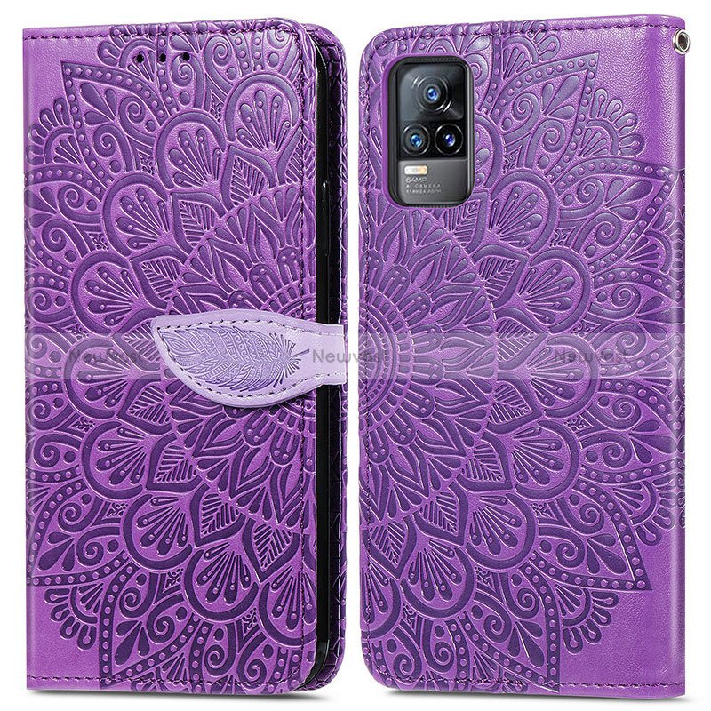 Leather Case Stands Fashionable Pattern Flip Cover Holder S04D for Vivo V21e 4G Purple