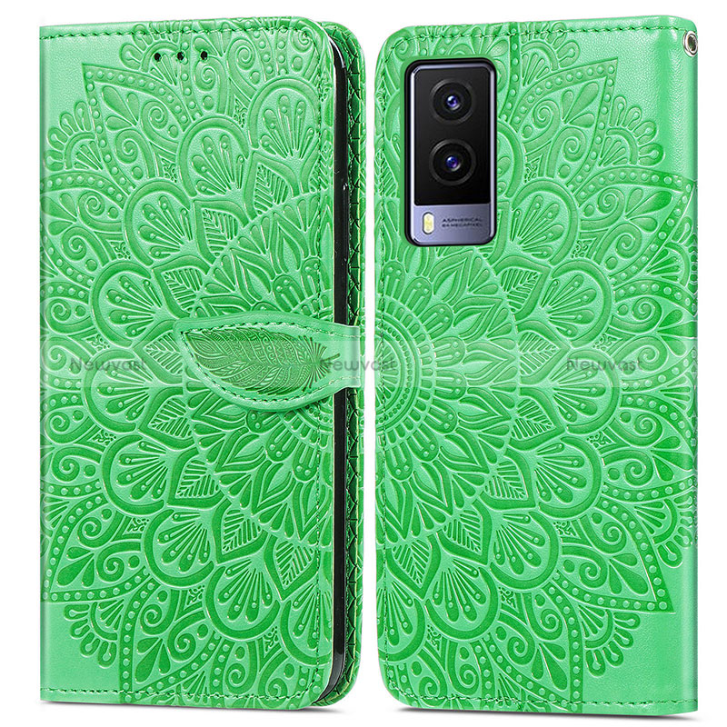 Leather Case Stands Fashionable Pattern Flip Cover Holder S04D for Vivo V21e 5G Green