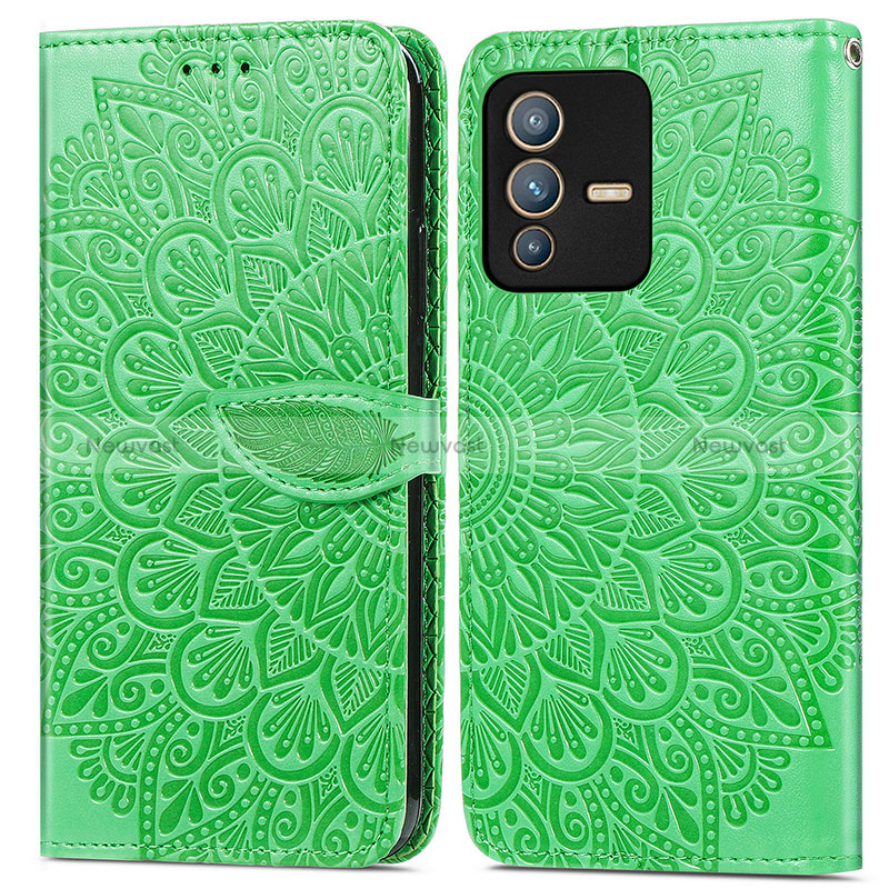 Leather Case Stands Fashionable Pattern Flip Cover Holder S04D for Vivo V23 5G Green