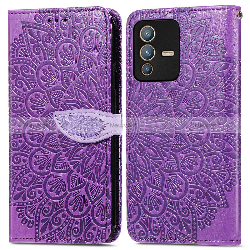 Leather Case Stands Fashionable Pattern Flip Cover Holder S04D for Vivo V23 Pro 5G