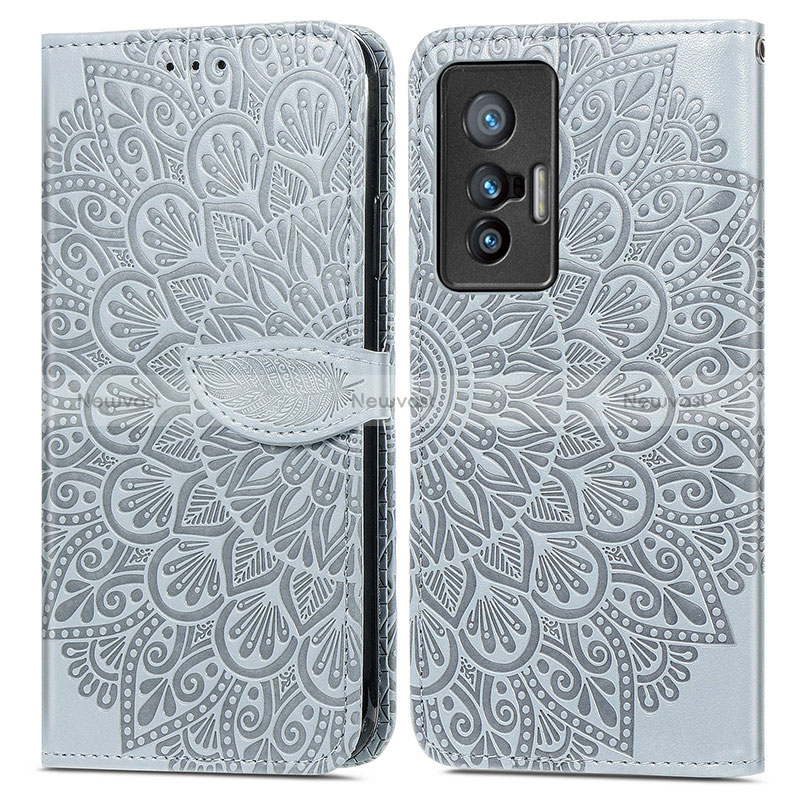 Leather Case Stands Fashionable Pattern Flip Cover Holder S04D for Vivo X70 5G Gray