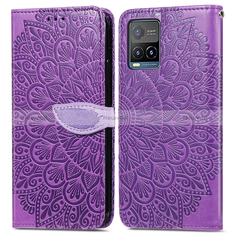 Leather Case Stands Fashionable Pattern Flip Cover Holder S04D for Vivo Y21G