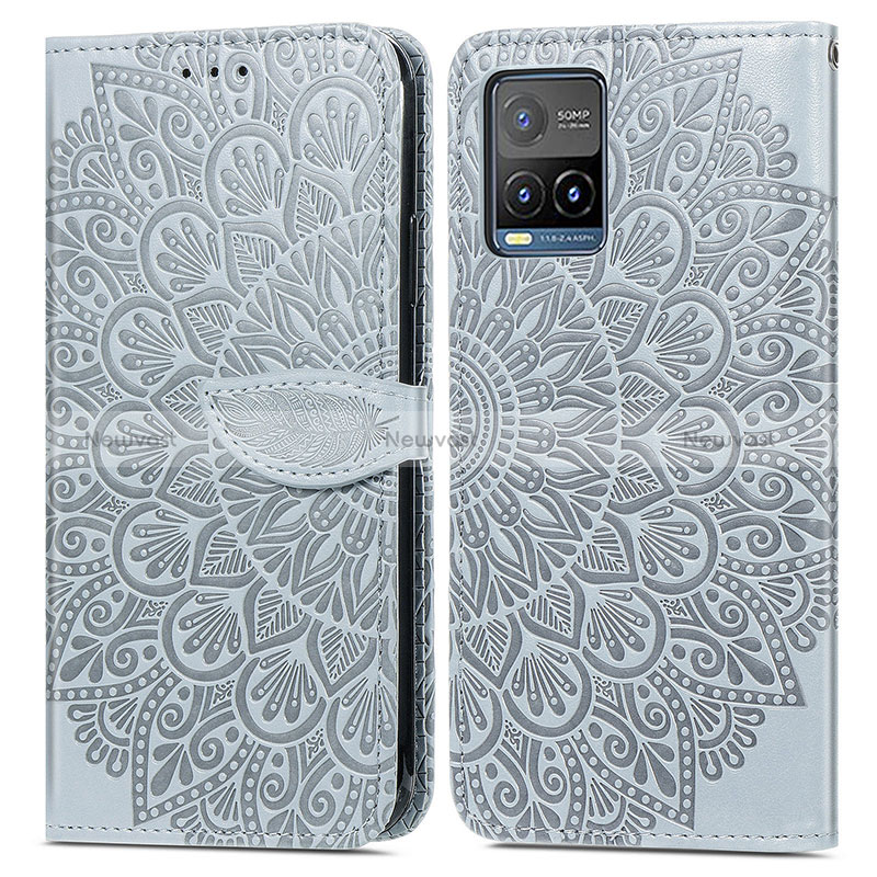 Leather Case Stands Fashionable Pattern Flip Cover Holder S04D for Vivo Y21t Gray