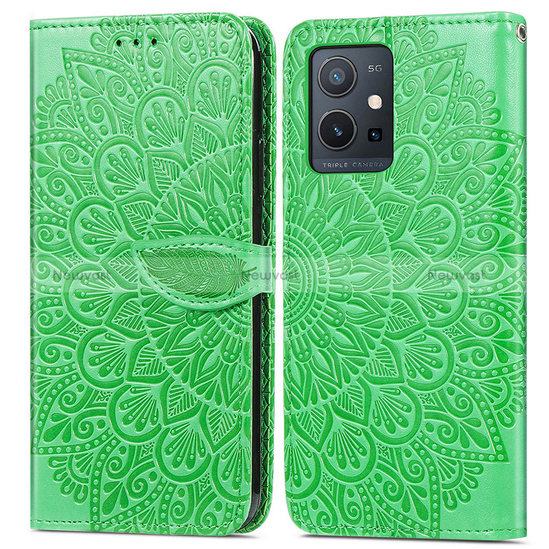 Leather Case Stands Fashionable Pattern Flip Cover Holder S04D for Vivo Y30 5G Green