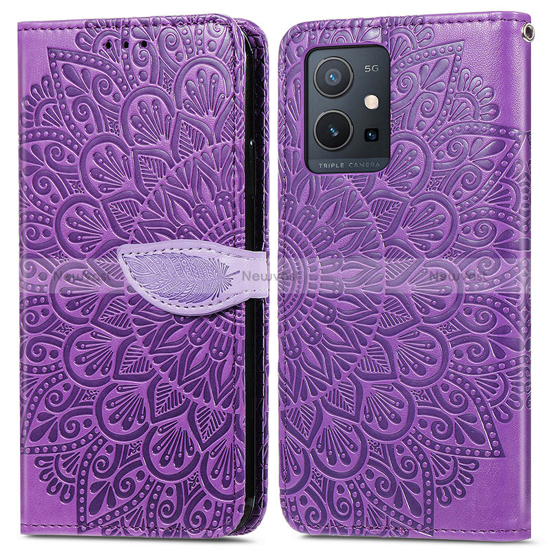 Leather Case Stands Fashionable Pattern Flip Cover Holder S04D for Vivo Y30 5G Purple