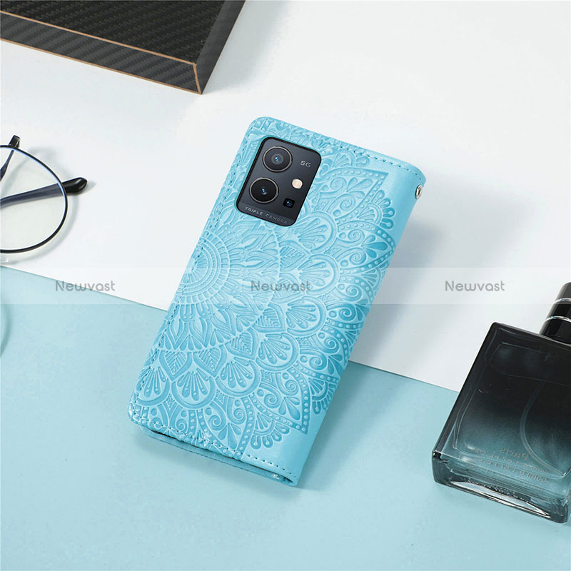 Leather Case Stands Fashionable Pattern Flip Cover Holder S04D for Vivo Y55s 5G