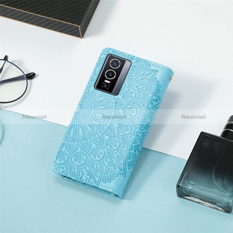 Leather Case Stands Fashionable Pattern Flip Cover Holder S04D for Vivo Y76 5G