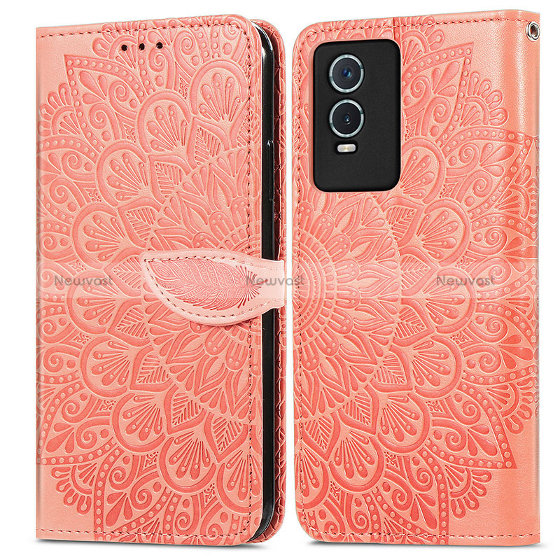 Leather Case Stands Fashionable Pattern Flip Cover Holder S04D for Vivo Y76s 5G Orange