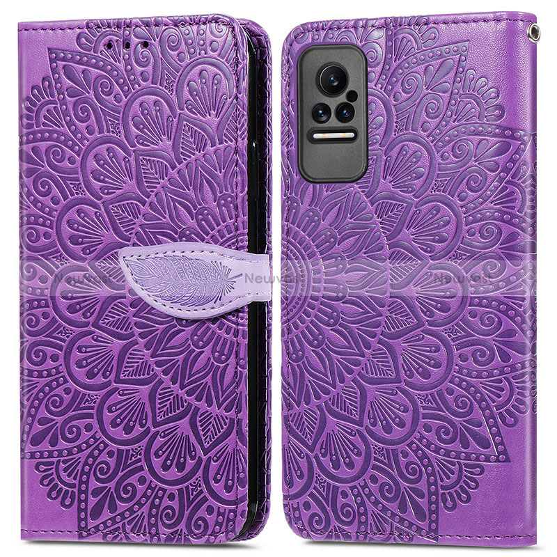 Leather Case Stands Fashionable Pattern Flip Cover Holder S04D for Xiaomi Civi 5G Purple