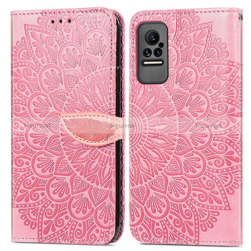 Leather Case Stands Fashionable Pattern Flip Cover Holder S04D for Xiaomi Civi 5G Rose Gold