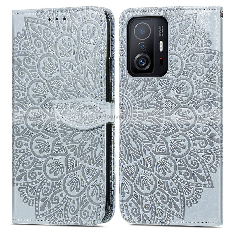 Leather Case Stands Fashionable Pattern Flip Cover Holder S04D for Xiaomi Mi 11T 5G Gray
