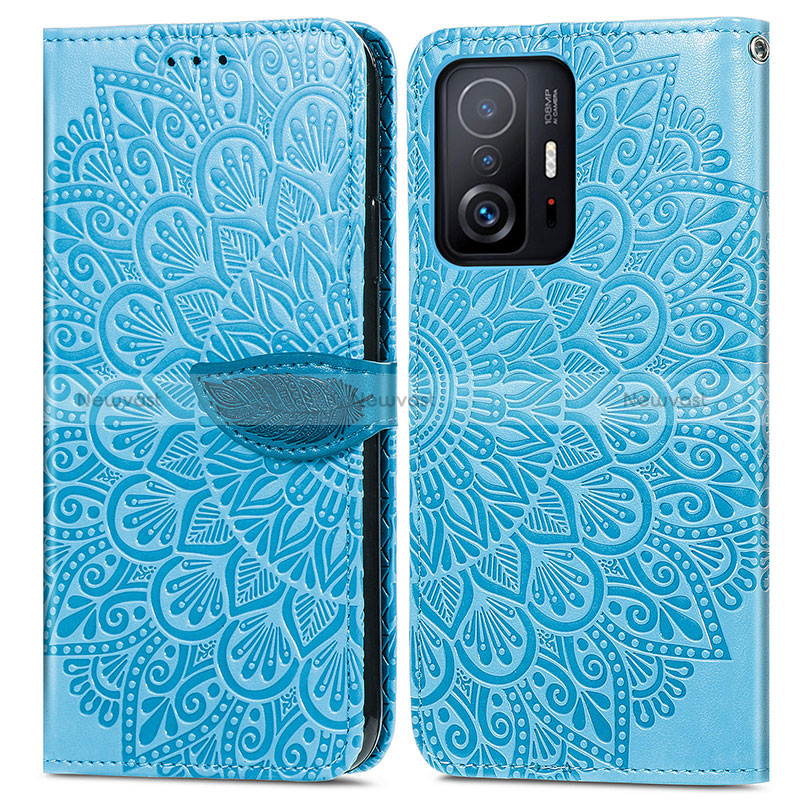 Leather Case Stands Fashionable Pattern Flip Cover Holder S04D for Xiaomi Mi 11T Pro 5G Blue