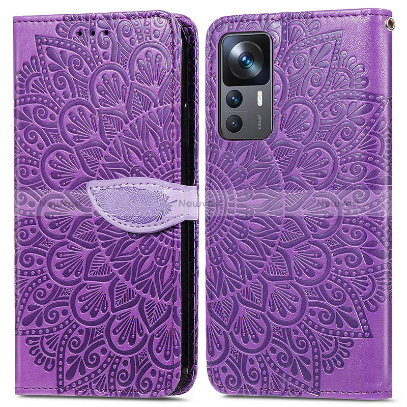 Leather Case Stands Fashionable Pattern Flip Cover Holder S04D for Xiaomi Mi 12T 5G Purple