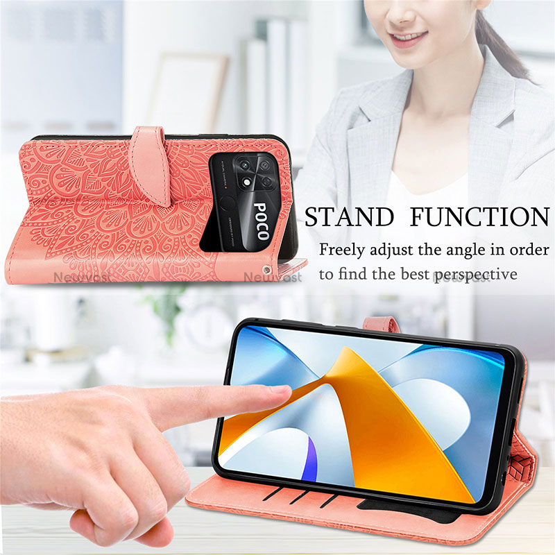 Leather Case Stands Fashionable Pattern Flip Cover Holder S04D for Xiaomi Poco C40