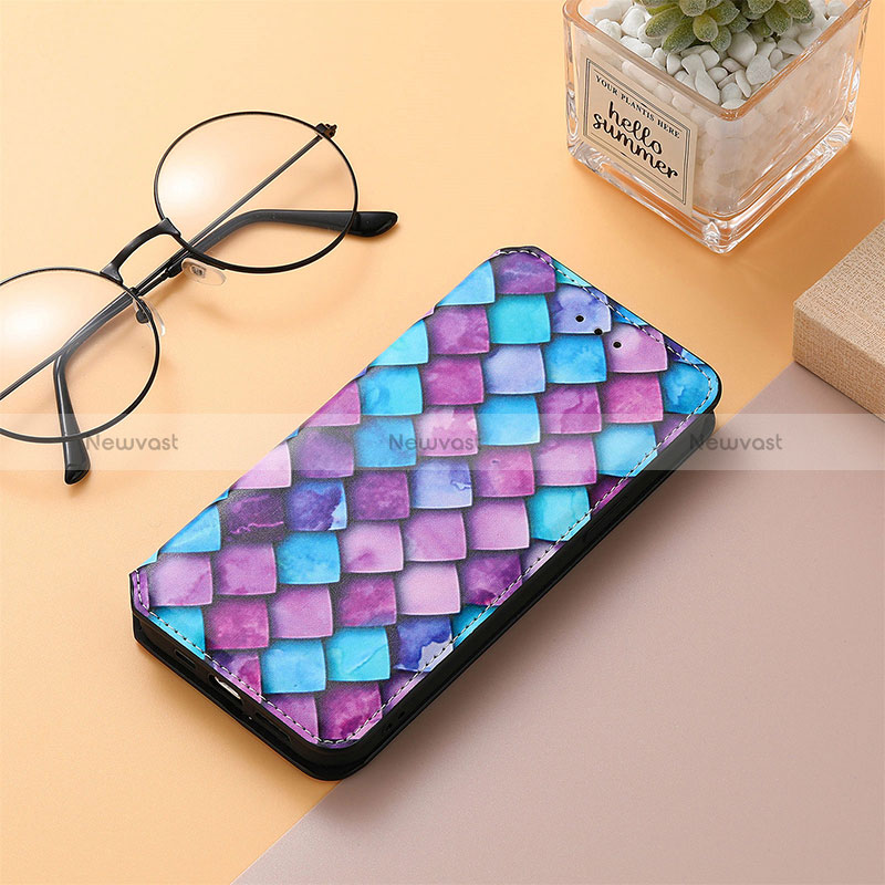 Leather Case Stands Fashionable Pattern Flip Cover Holder S04D for Xiaomi Poco C55 Purple