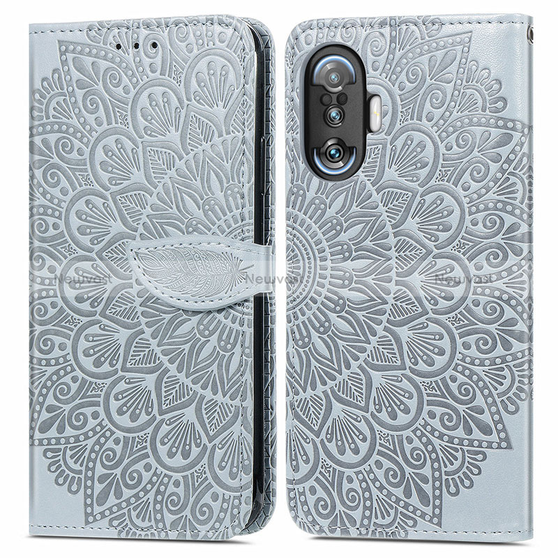Leather Case Stands Fashionable Pattern Flip Cover Holder S04D for Xiaomi Poco F3 GT 5G Gray