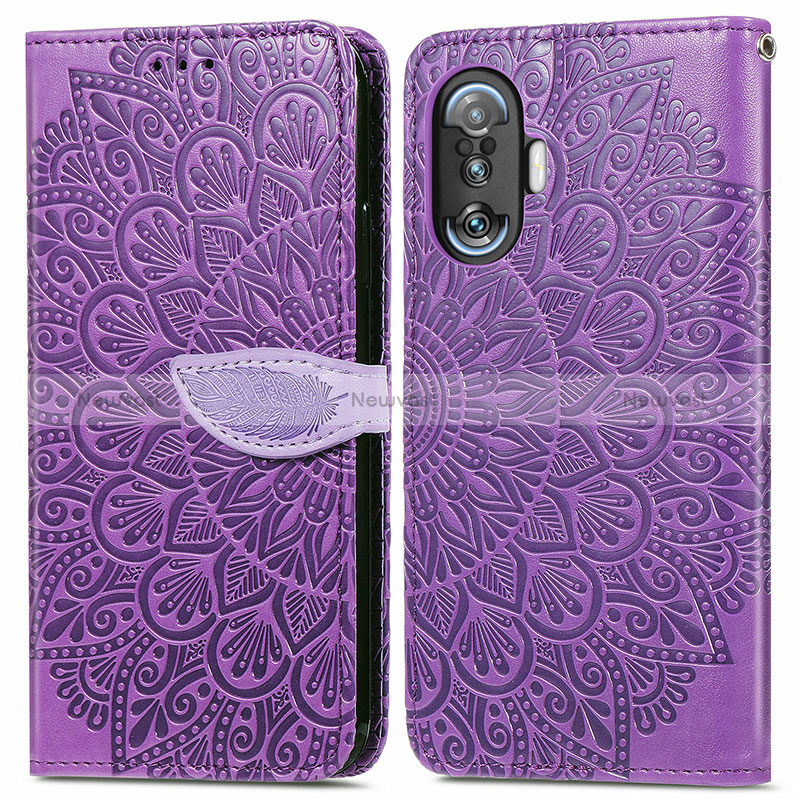 Leather Case Stands Fashionable Pattern Flip Cover Holder S04D for Xiaomi Poco F3 GT 5G Purple