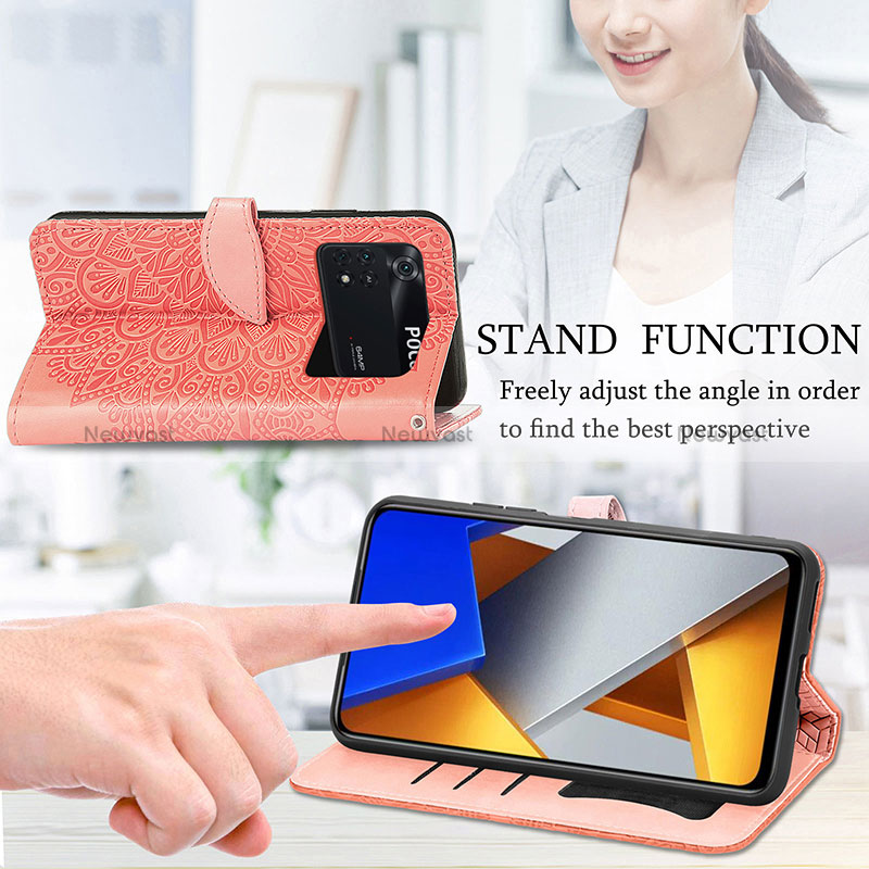 Leather Case Stands Fashionable Pattern Flip Cover Holder S04D for Xiaomi Poco M4 Pro 4G