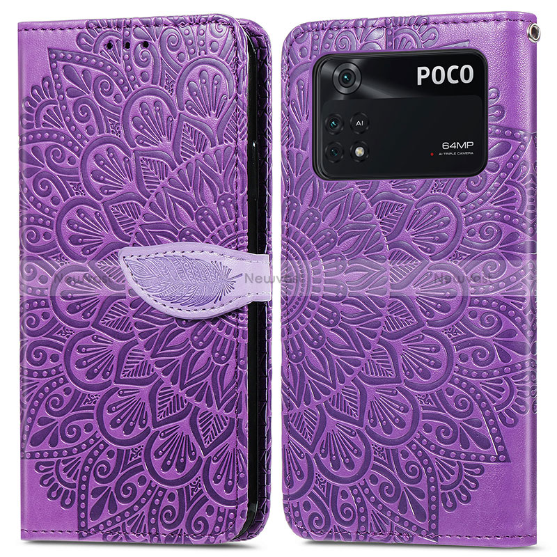 Leather Case Stands Fashionable Pattern Flip Cover Holder S04D for Xiaomi Poco M4 Pro 4G