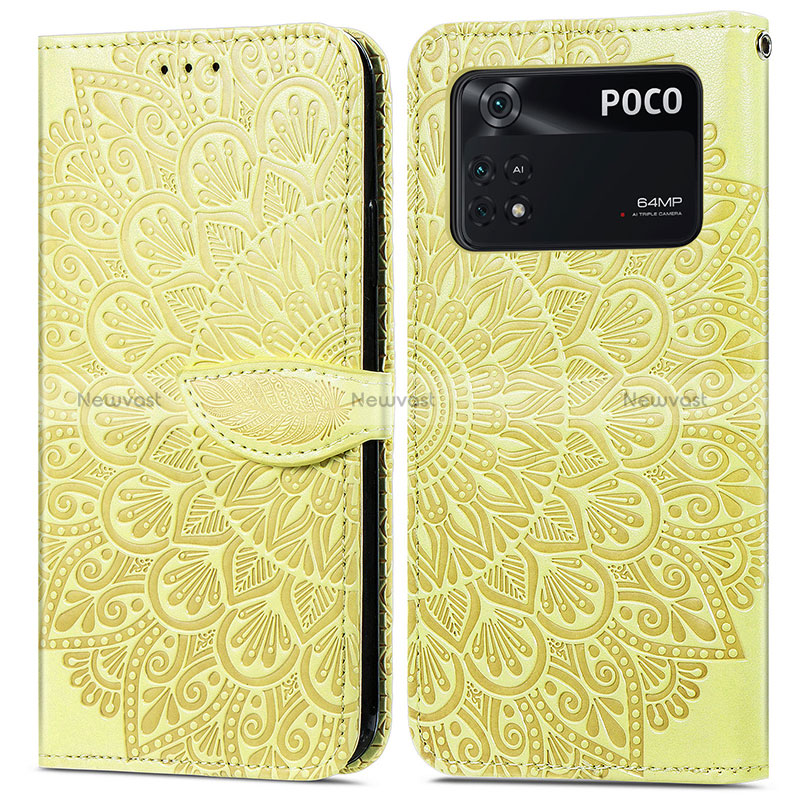 Leather Case Stands Fashionable Pattern Flip Cover Holder S04D for Xiaomi Poco M4 Pro 4G