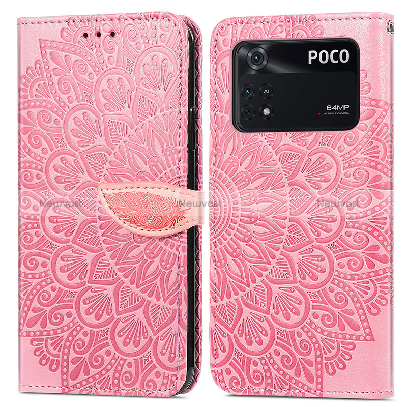 Leather Case Stands Fashionable Pattern Flip Cover Holder S04D for Xiaomi Poco M4 Pro 4G