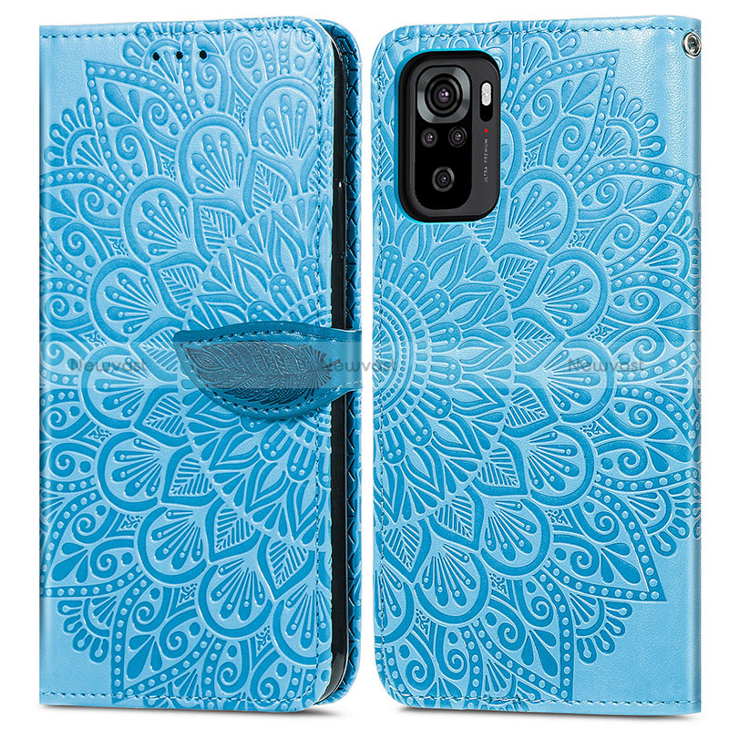 Leather Case Stands Fashionable Pattern Flip Cover Holder S04D for Xiaomi Poco M5S Blue