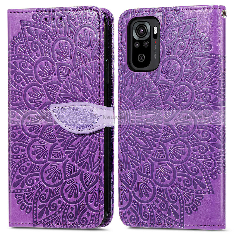 Leather Case Stands Fashionable Pattern Flip Cover Holder S04D for Xiaomi Poco M5S Purple
