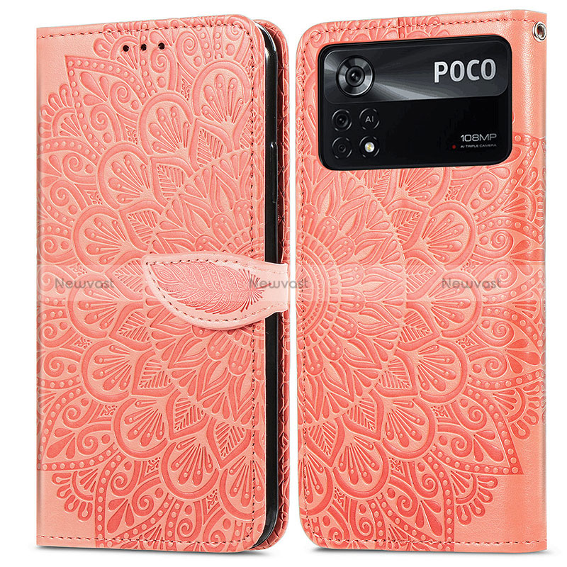 Leather Case Stands Fashionable Pattern Flip Cover Holder S04D for Xiaomi Poco X4 Pro 5G Orange