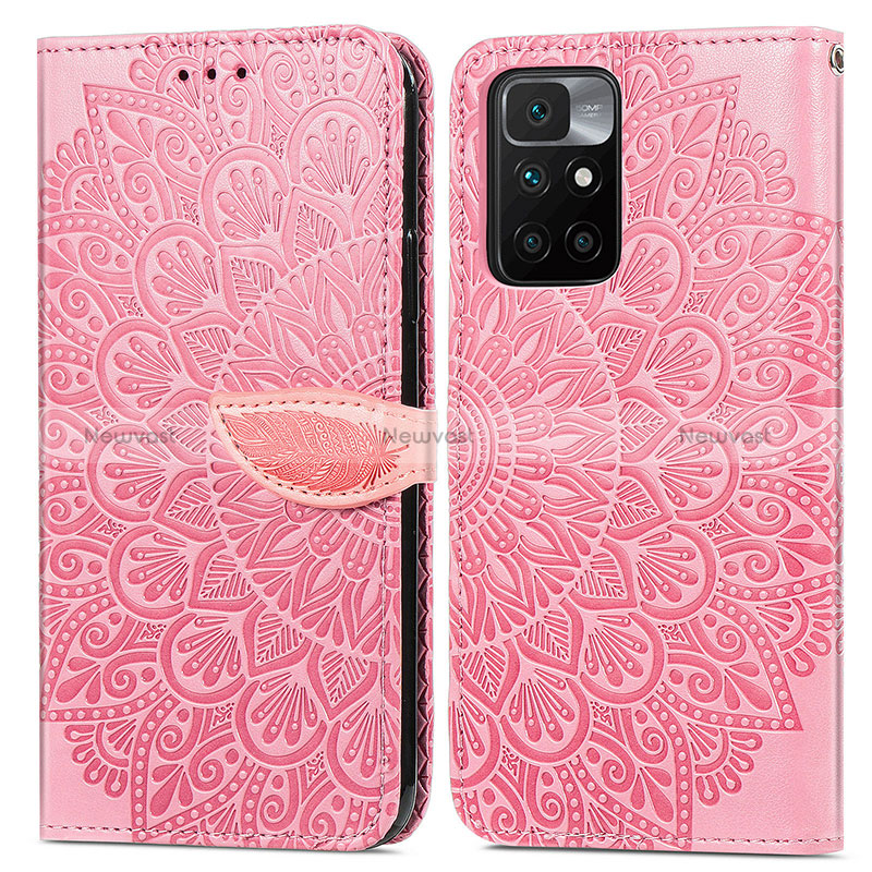 Leather Case Stands Fashionable Pattern Flip Cover Holder S04D for Xiaomi Redmi 10 (2022) Rose Gold