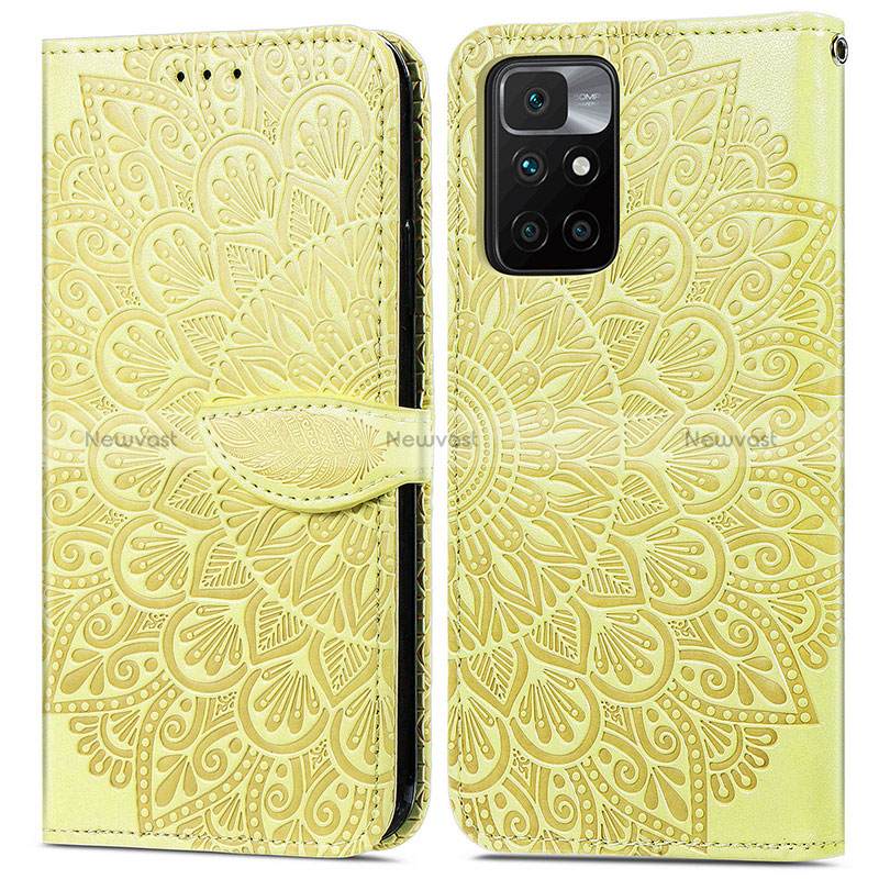 Leather Case Stands Fashionable Pattern Flip Cover Holder S04D for Xiaomi Redmi 10 4G Yellow