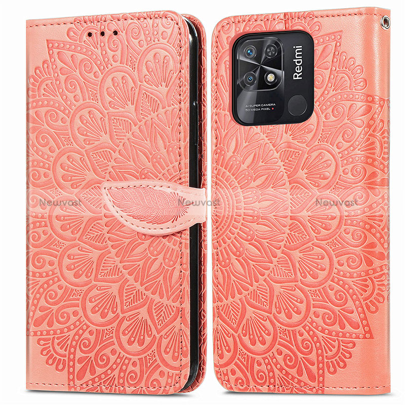 Leather Case Stands Fashionable Pattern Flip Cover Holder S04D for Xiaomi Redmi 10 India Orange