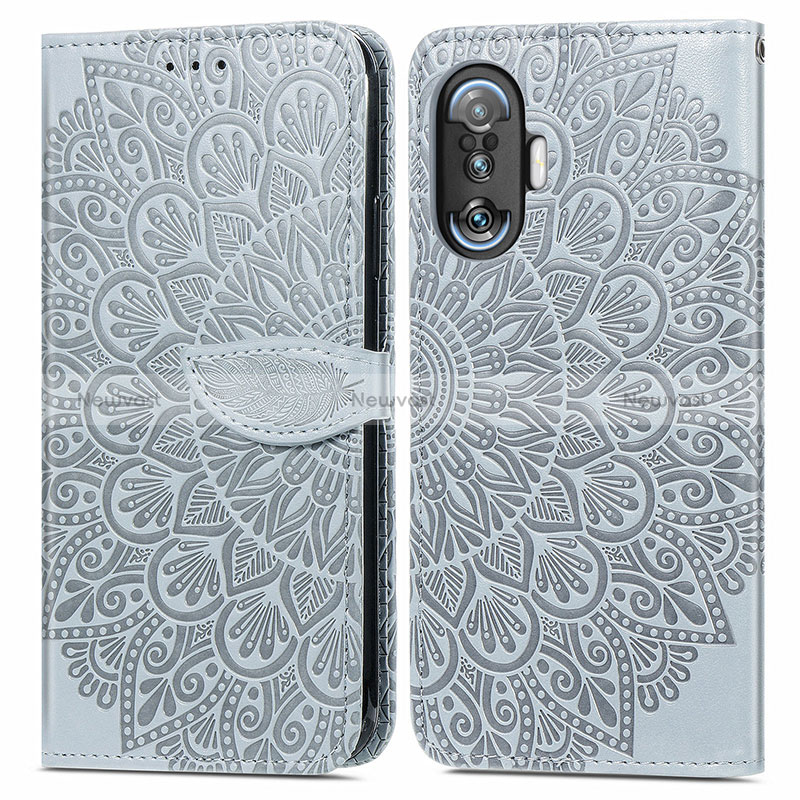 Leather Case Stands Fashionable Pattern Flip Cover Holder S04D for Xiaomi Redmi K40 Gaming 5G Gray