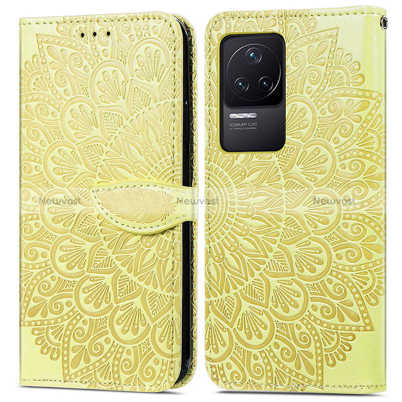 Leather Case Stands Fashionable Pattern Flip Cover Holder S04D for Xiaomi Redmi K50 5G Yellow