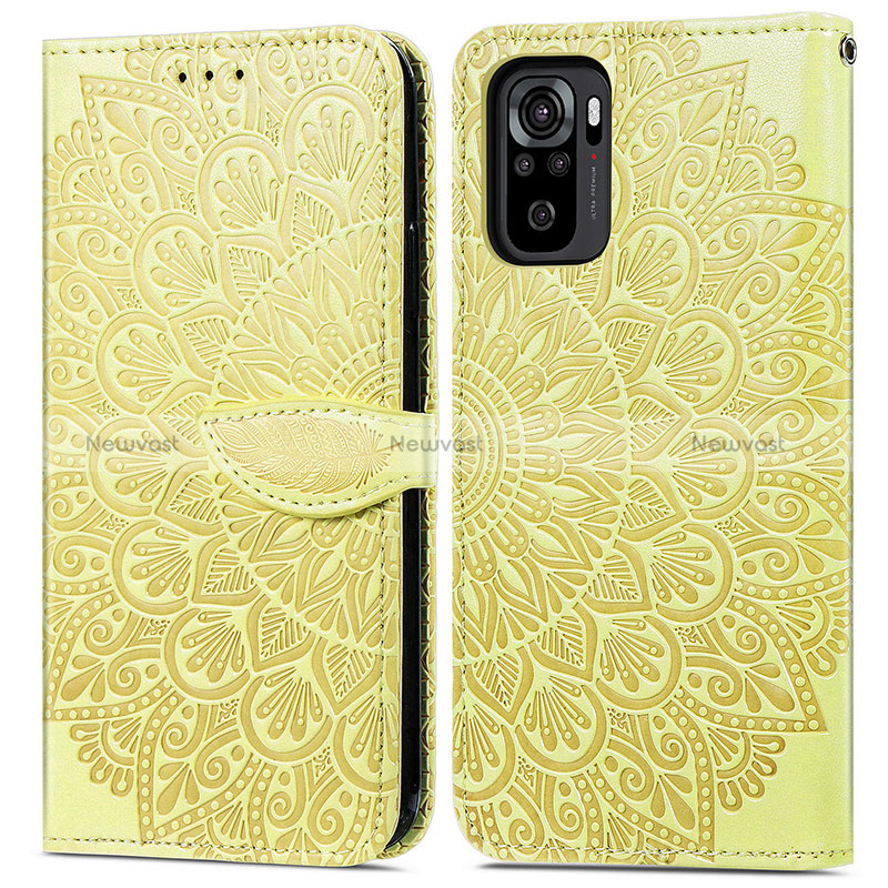 Leather Case Stands Fashionable Pattern Flip Cover Holder S04D for Xiaomi Redmi Note 10 4G Yellow