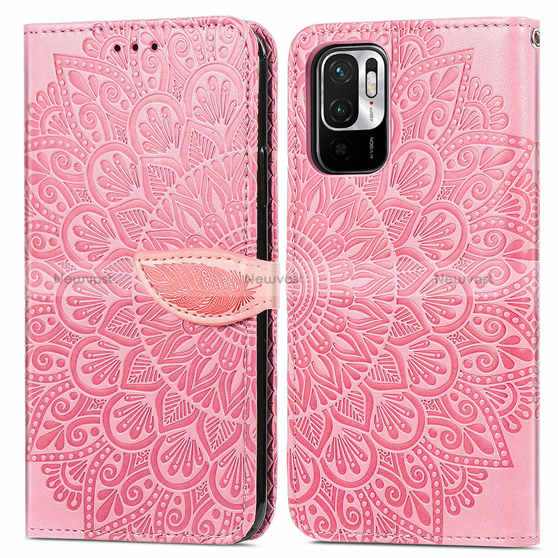 Leather Case Stands Fashionable Pattern Flip Cover Holder S04D for Xiaomi Redmi Note 10 5G Rose Gold
