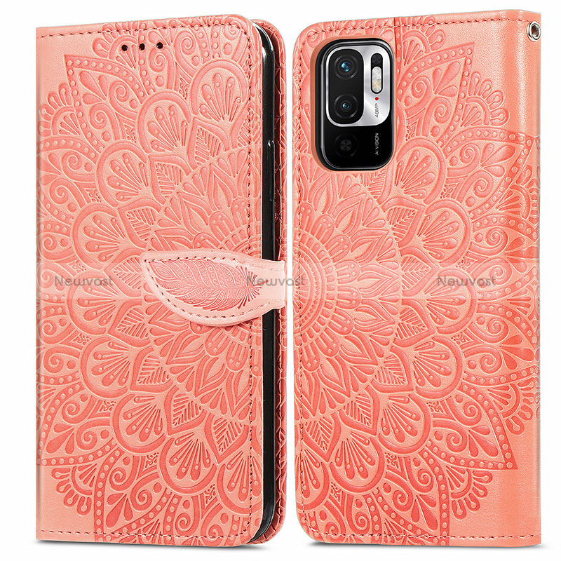 Leather Case Stands Fashionable Pattern Flip Cover Holder S04D for Xiaomi Redmi Note 10 JE 5G Orange